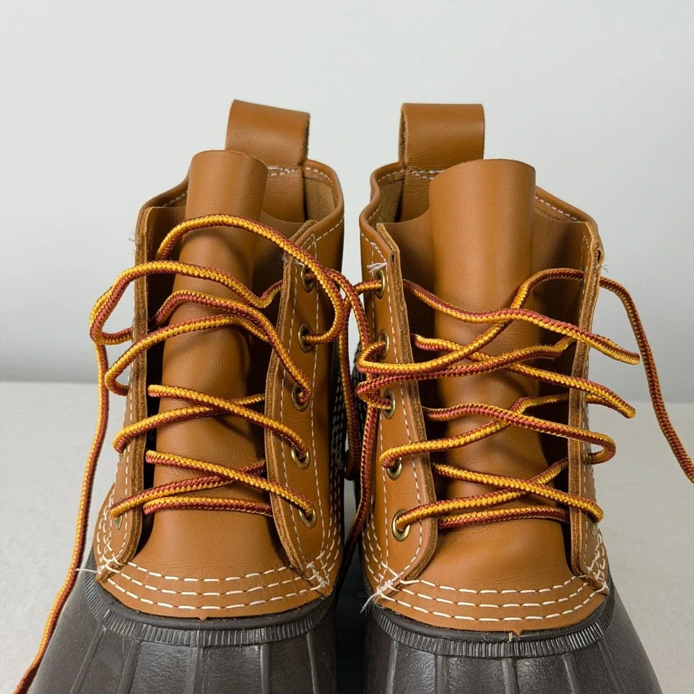 LL Bean Boots Mens 7M Tan Brown 6 Inch Duck Boots Waterproof Made in USA 175051